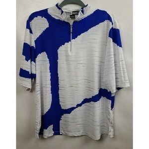 Jamie Sadock Blue light gray 1/4 Zip Textured Activewear Golf Polo Size Large